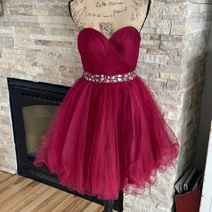 Vintage May Queen Couture maroon cupcake prom dress rhinestones lace up back
